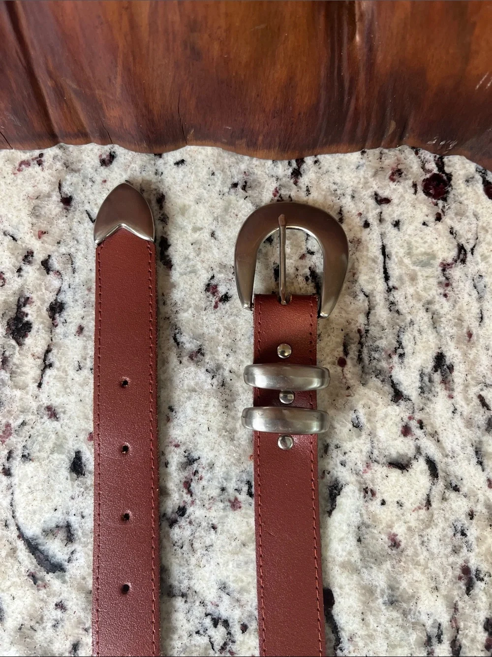AXCESS. Chestnut Brown Leather Belt with Silver Buckle